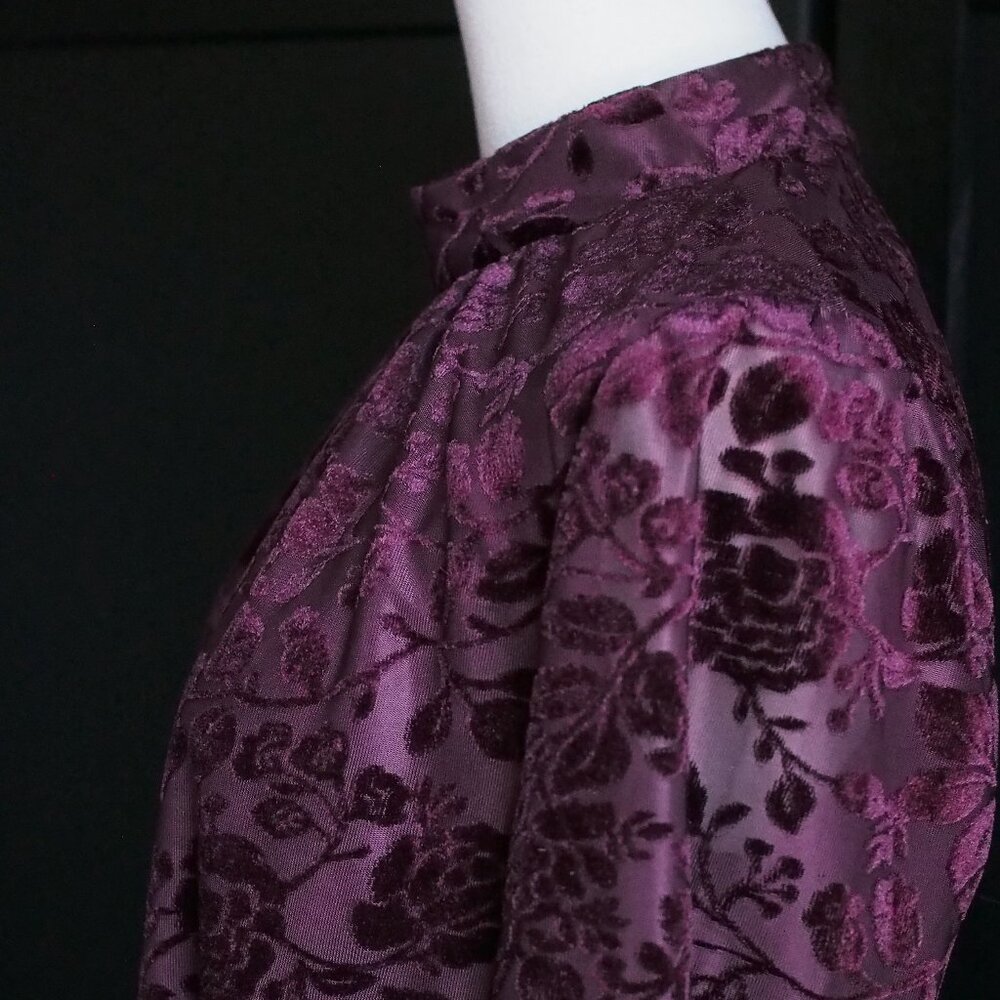 London Times | NWT Burgundy, Crushed Velvet Jacquard, Mock Neck, Dress